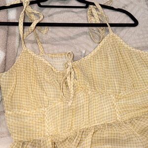 American Eagle Outfitters Yellow Gingham Ruffle Tie Crop Top